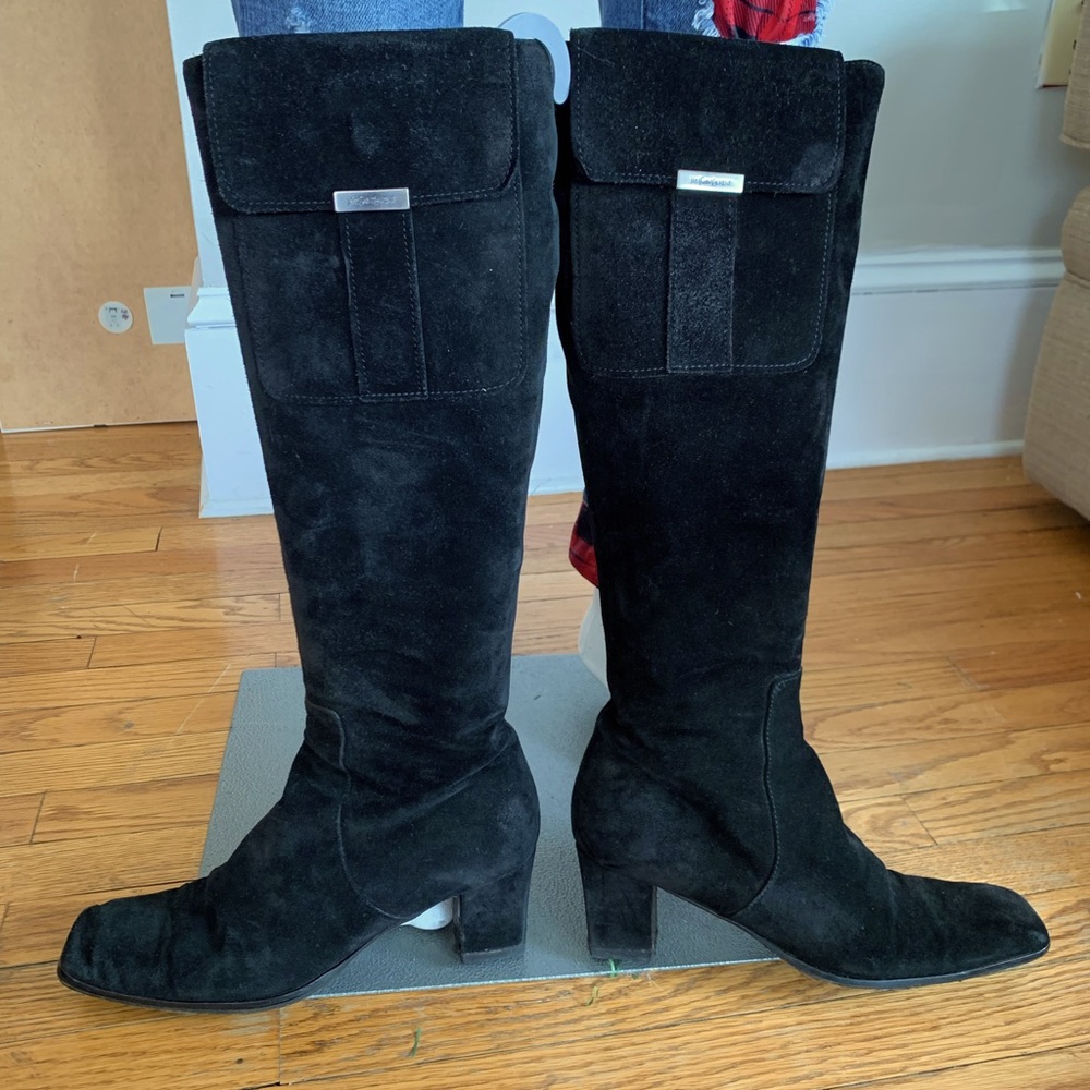 Vintage Yves. St..Laurent suede tall boots with pocket on side. Size 8